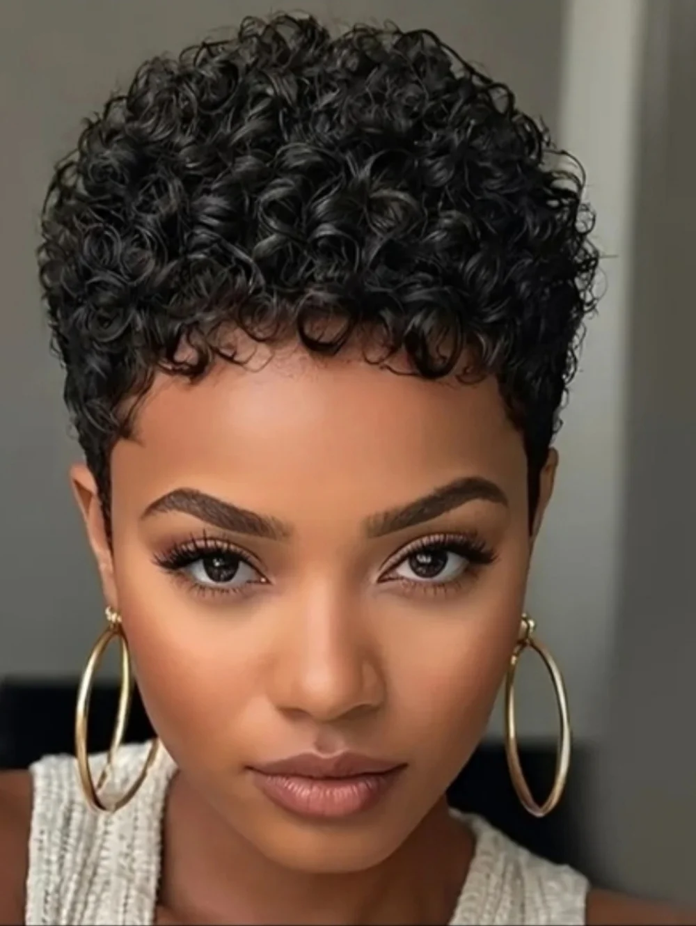4 Inch Short Afro Kinky Curly Full And Fluffy 100% Remy Human Hair Wigs (BLACK)